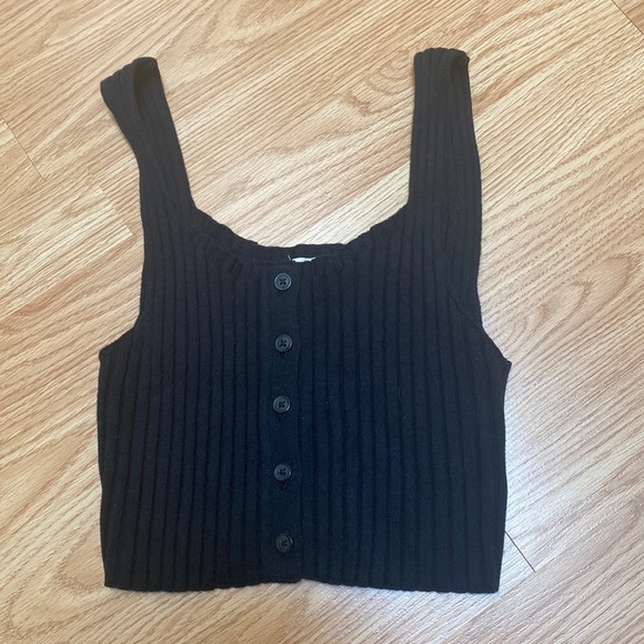 Silence + noise Vivian black Button front sweater bra top URBAN OUTFITTERS - Picture 2 of 4